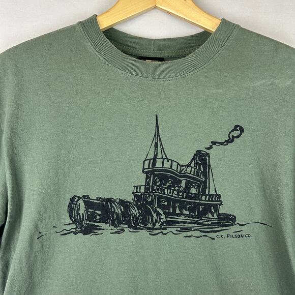 Filson Boat Short Sleeve Crew Neck Shirt Smoke Green Made in USA Men's Size M - Picture 2 of 10